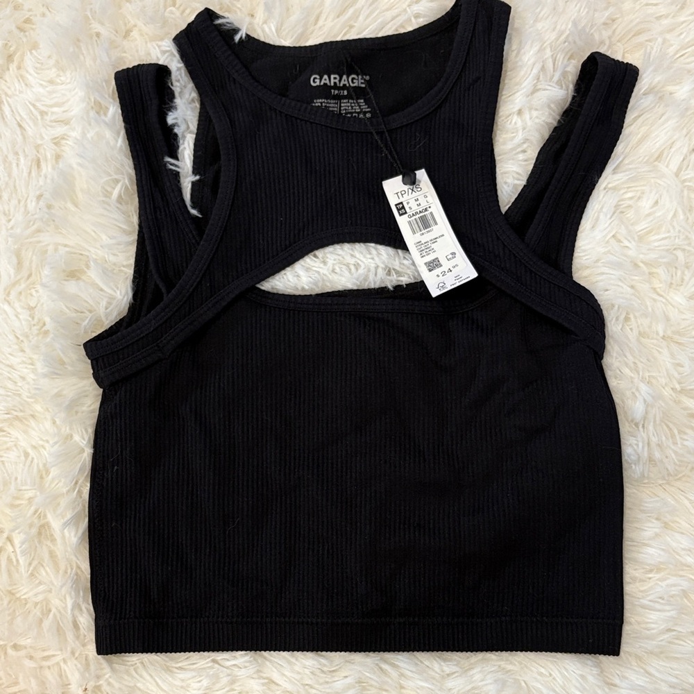 Garage Black Ribbed Crop Top never worn tag intact